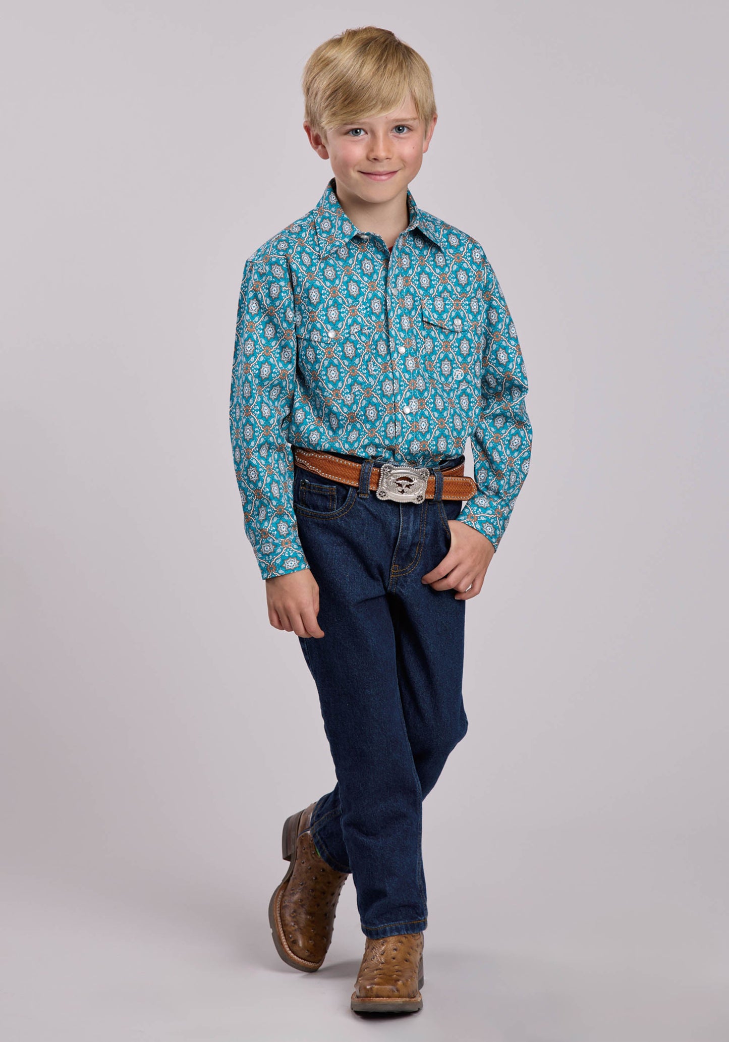 Boys Roper Vintage Ornate Paisley Long Sleeve Snap Shirt