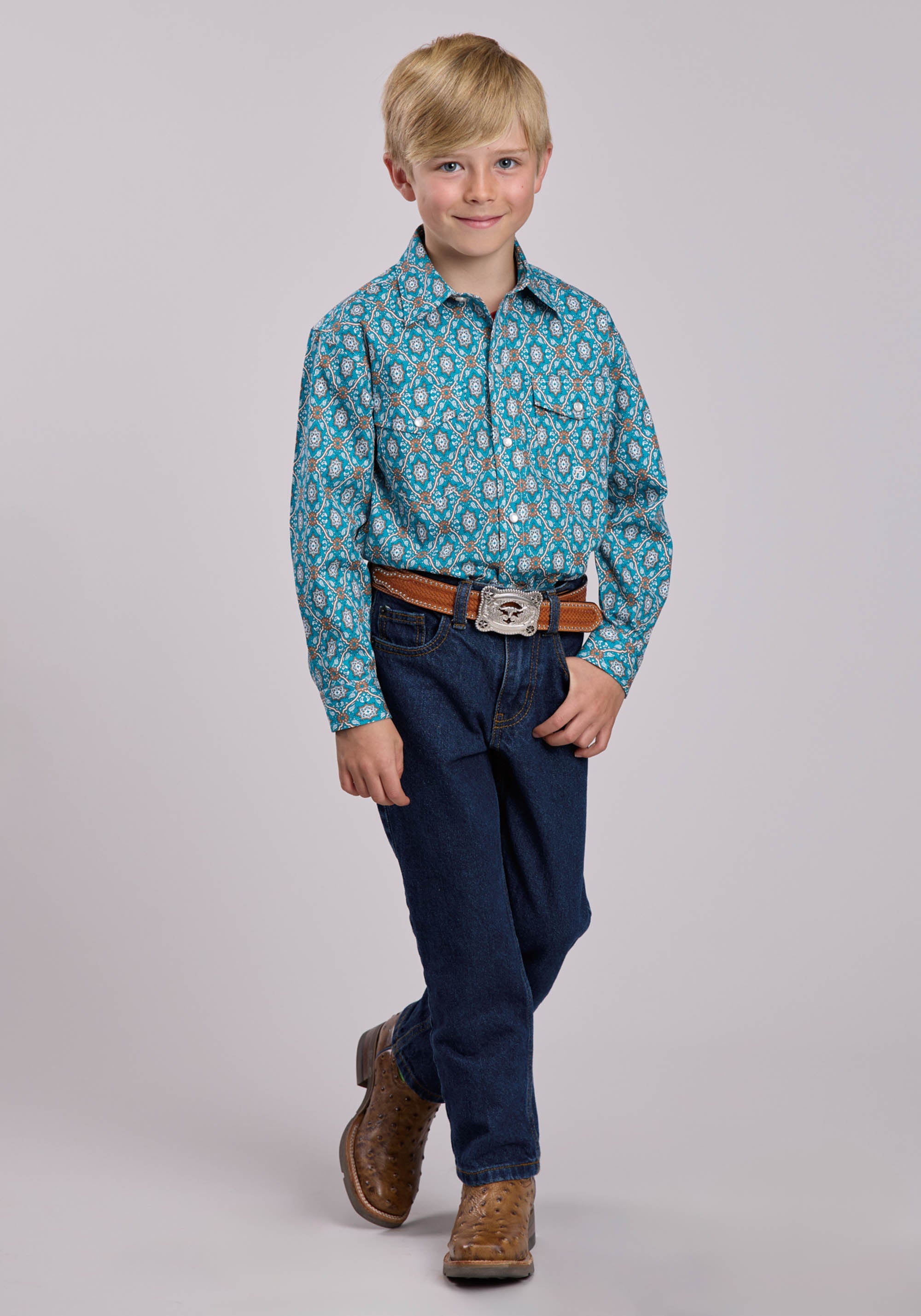Boys Roper Vintage Ornate Paisley Long Sleeve Snap Shirt