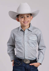 Boys Roper Stretch Four Point Foulard - Grey Long Sleeve Snap Shirt - Roper - Flyclothing LLC