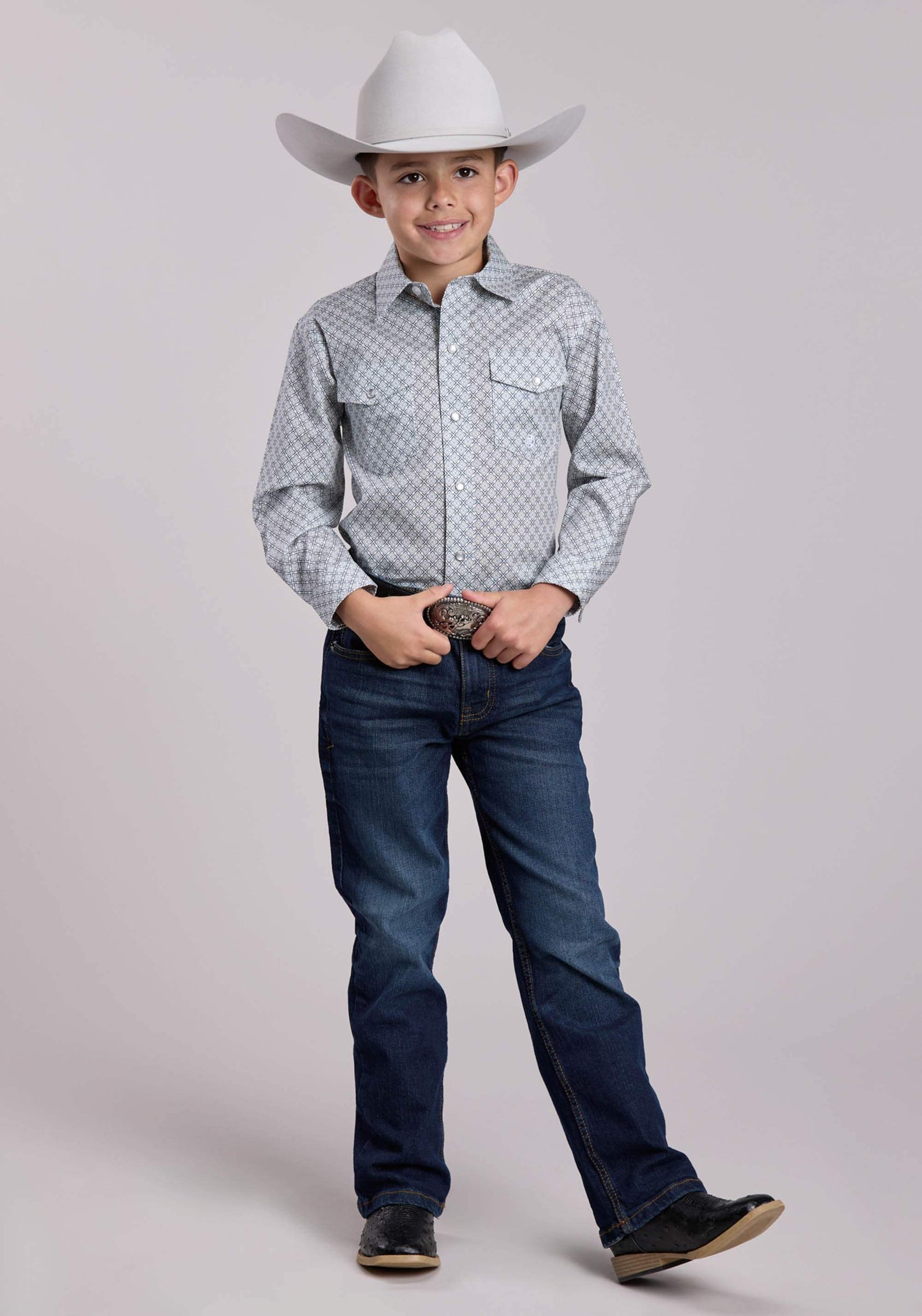 Boys Roper Stretch Four Point Foulard - Grey Long Sleeve Snap Shirt - Roper - Flyclothing LLC