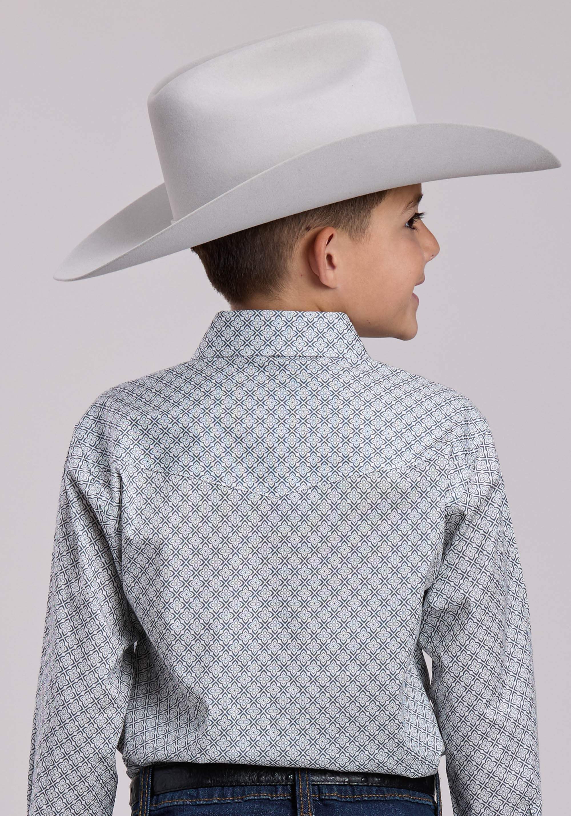 Boys Roper Stretch Four Point Foulard - Grey Long Sleeve Snap Shirt - Roper - Flyclothing LLC