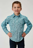 Roper Boys Long Sleeve Snap Stretch Poplin Teal Paisley Western Shirt - Roper - Flyclothing LLC