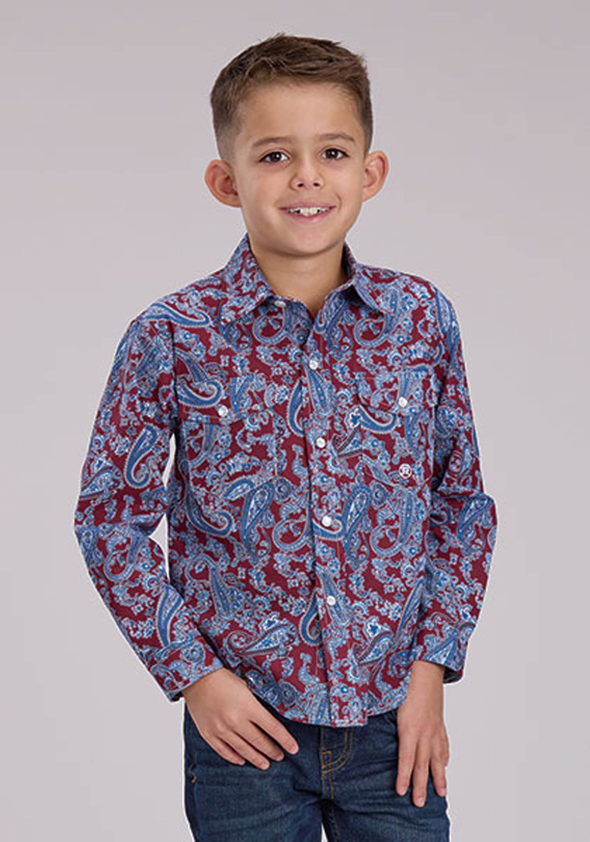 Roper Boys Heritage Paisley Long Sleeve Snap Western Shirt