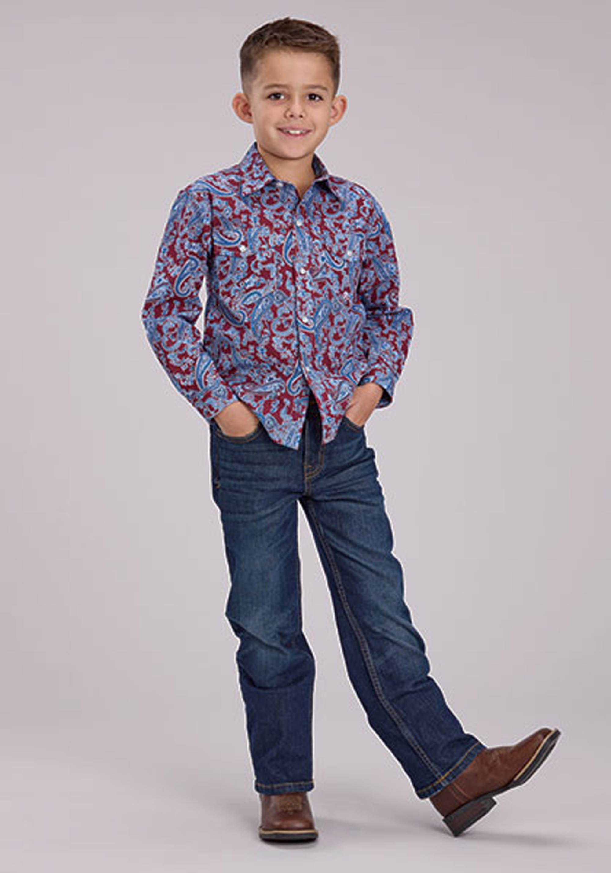 Roper Boys Heritage Paisley Long Sleeve Snap Western Shirt