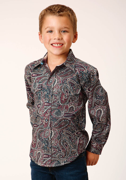 Roper Boys Long Sleeve Snap Old Time Paisley Western Shirt - Roper