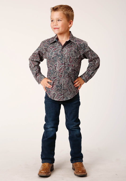 Roper Boys Long Sleeve Snap Old Time Paisley Western Shirt - Roper