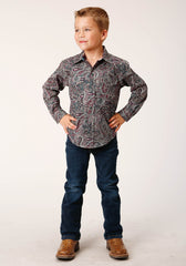 Roper Boys Long Sleeve Snap Old Time Paisley Western Shirt - Roper