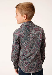 Roper Boys Long Sleeve Snap Old Time Paisley Western Shirt - Roper