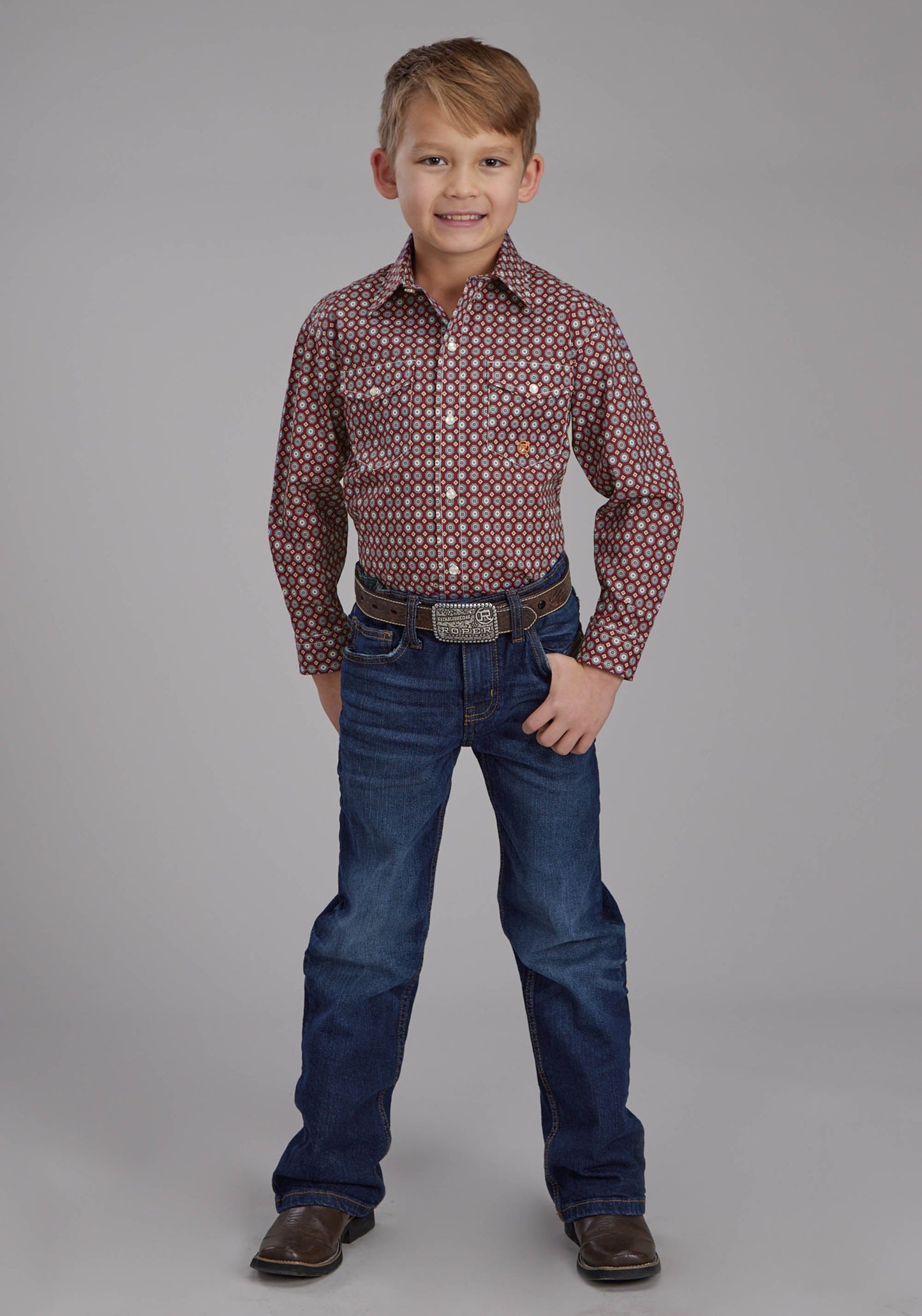 Roper Boys Highway Foulard Long Sleeve Snap Western Shirt