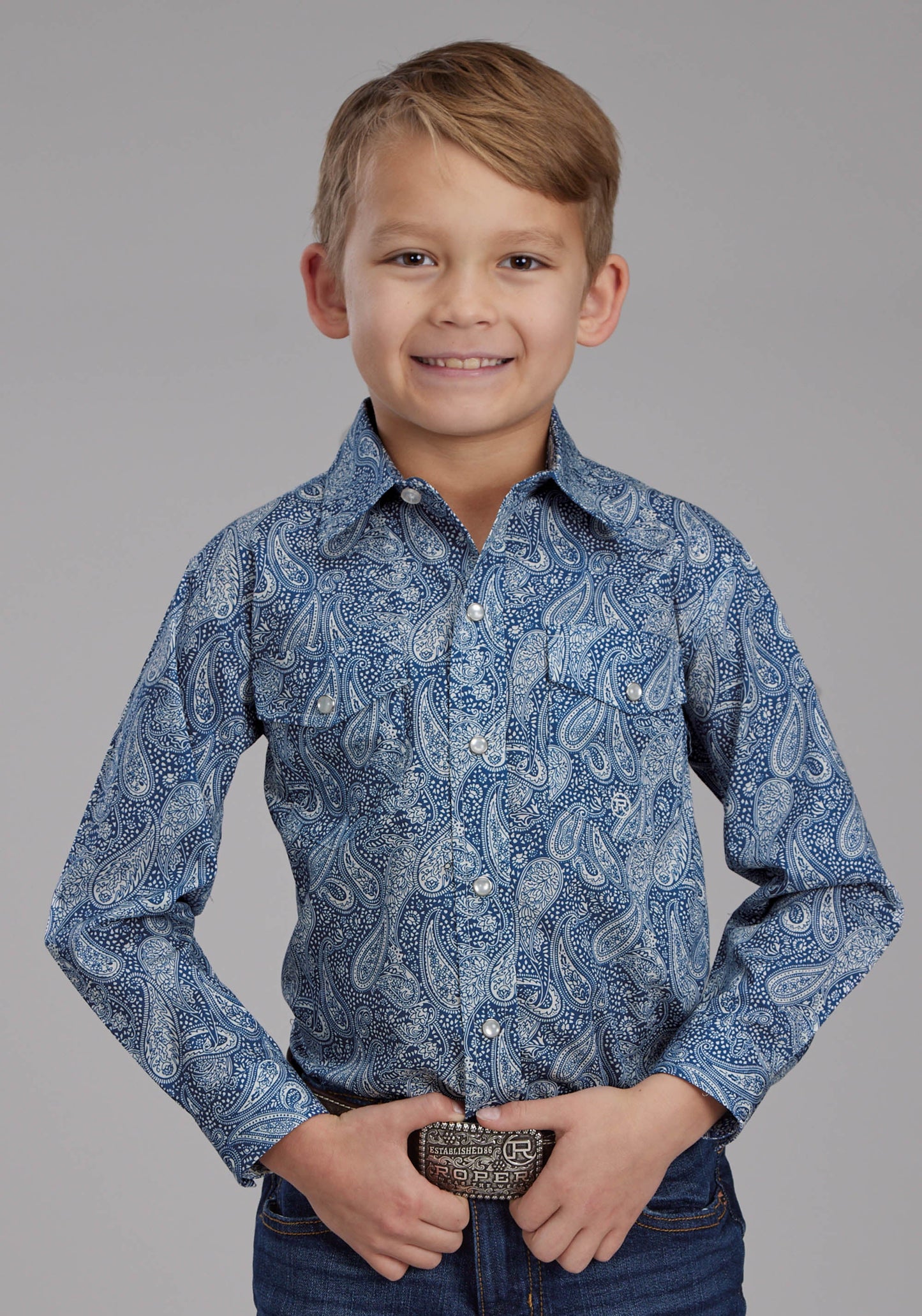 Roper Boys River Paisley Long Sleeve Snap Western Shirt