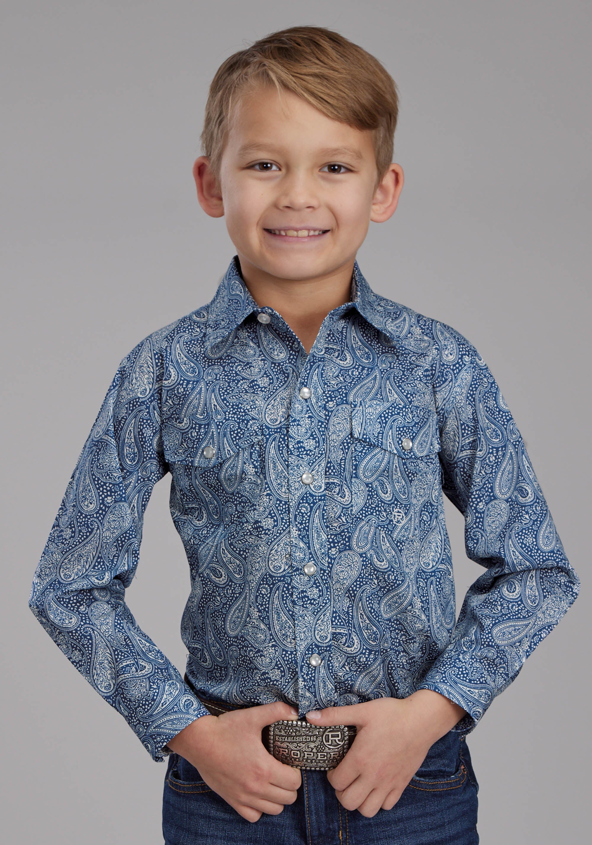 Roper Boys River Paisley Long Sleeve Snap Western Shirt