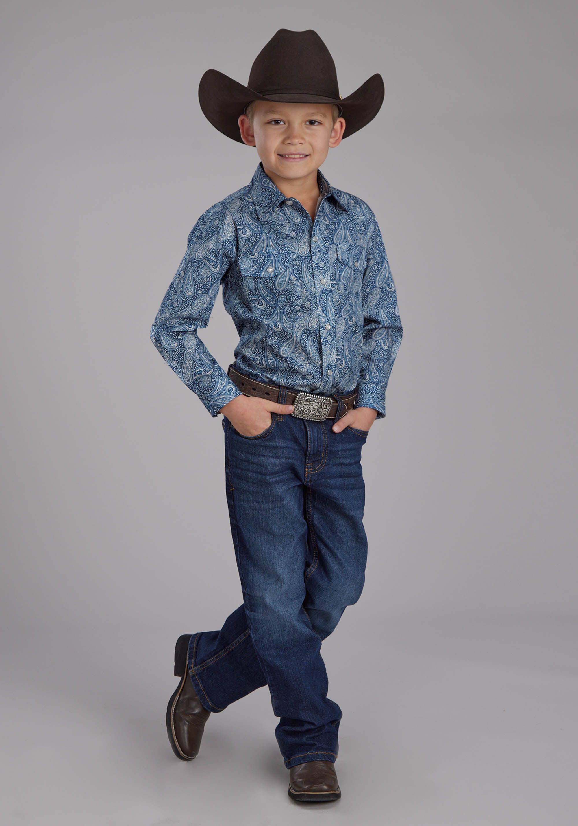 Roper Boys River Paisley Long Sleeve Snap Western Shirt
