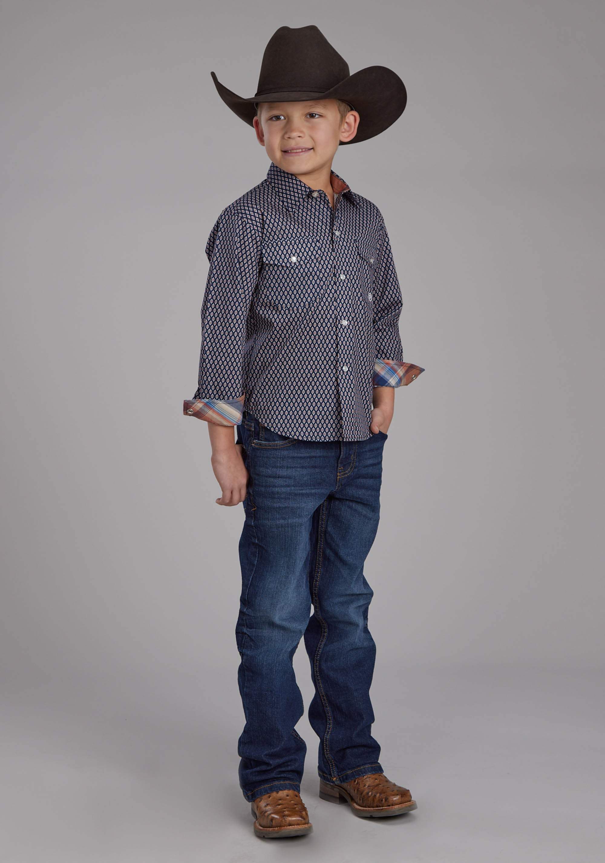 Roper Boys Diamond Eye Geo Long Sleeve Snap Western Shirt - Roper - Flyclothing LLC