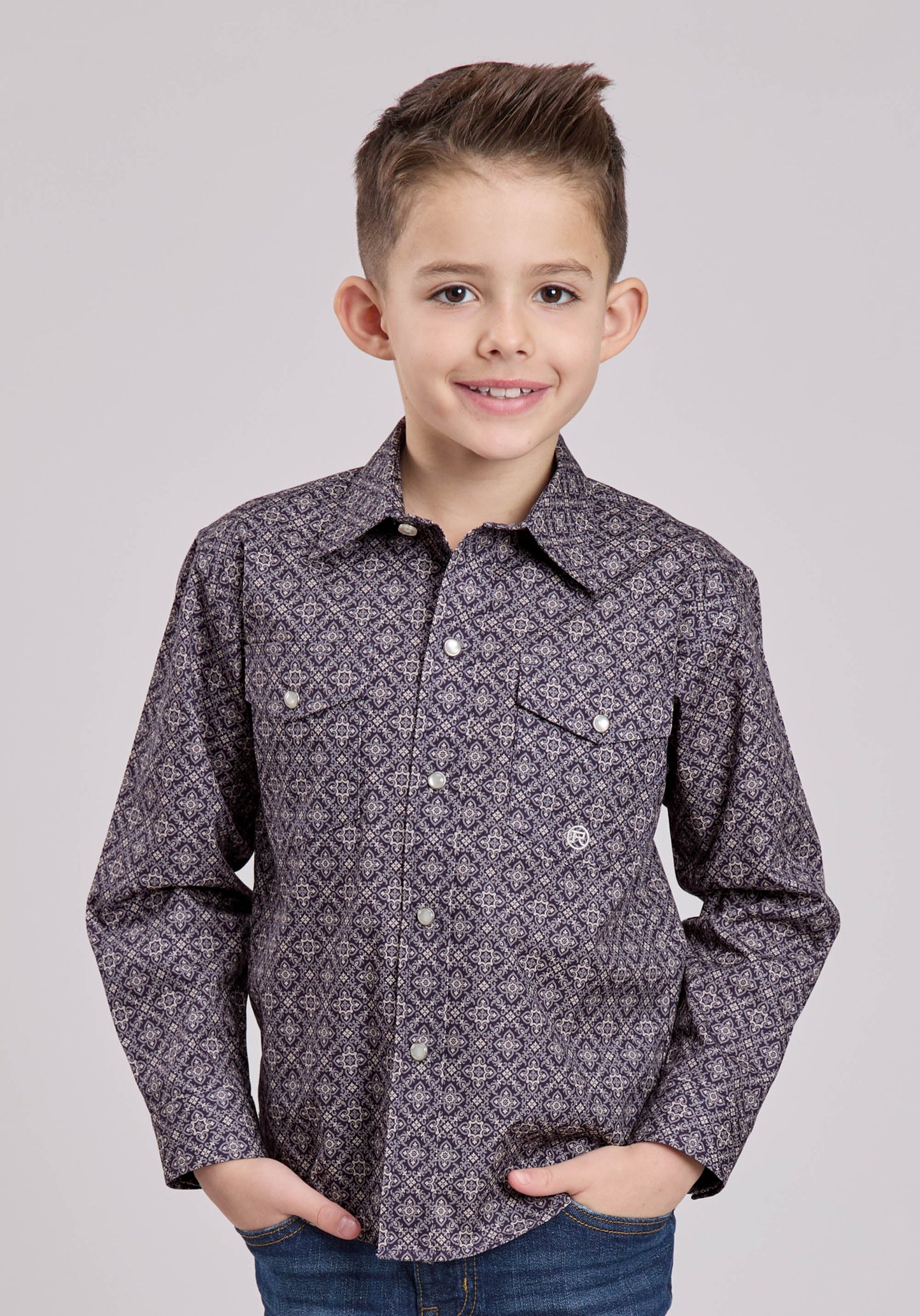 Roper Boys Long Sleeve Snap Plum Foulard Western Shirt