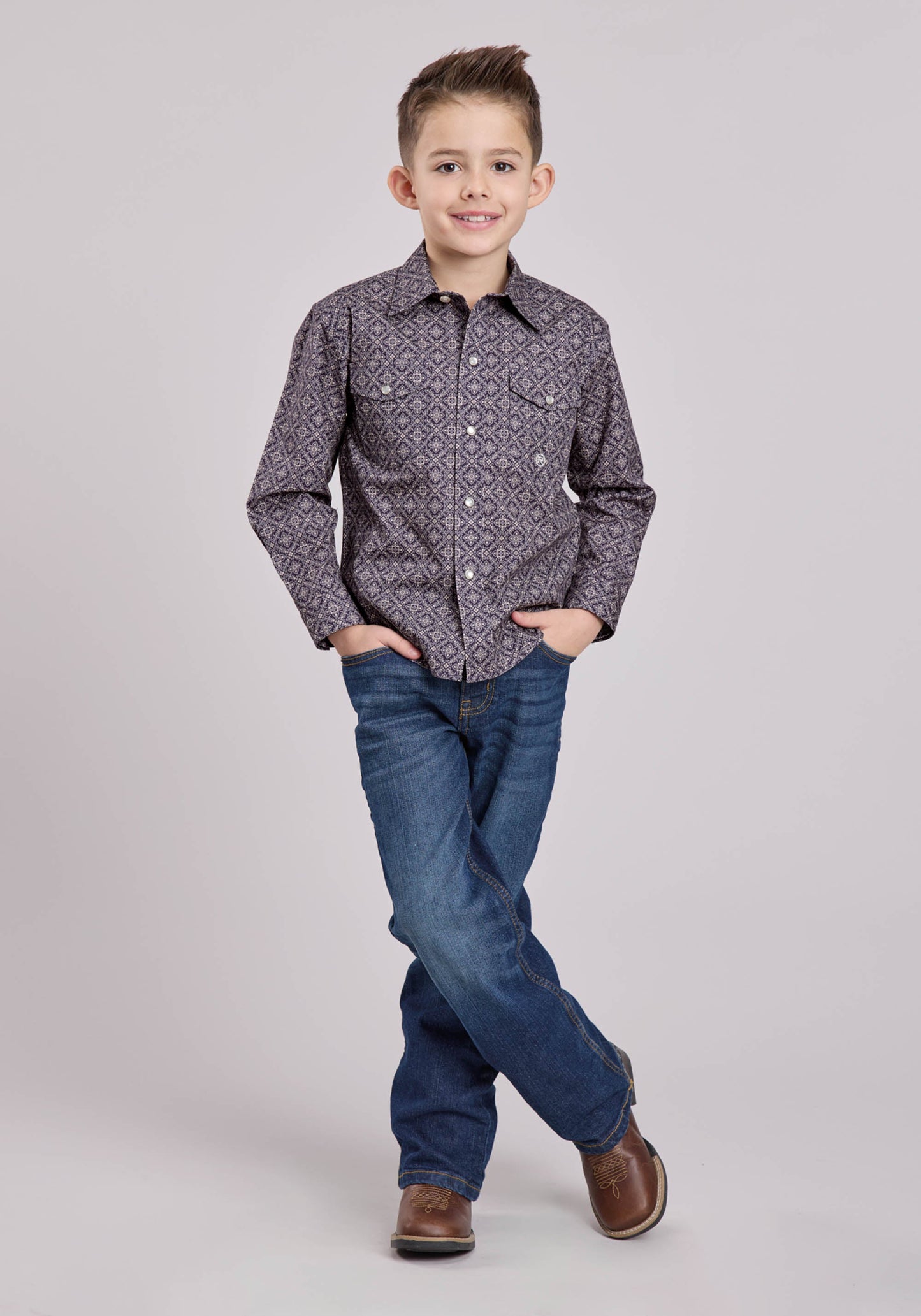 Roper Boys Long Sleeve Snap Plum Foulard Western Shirt