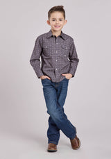 Roper Boys Long Sleeve Snap Plum Foulard Western Shirt
