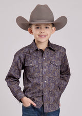 Roper Boys Long Sleeve Snap Purple Haze Paisley Western Shirt