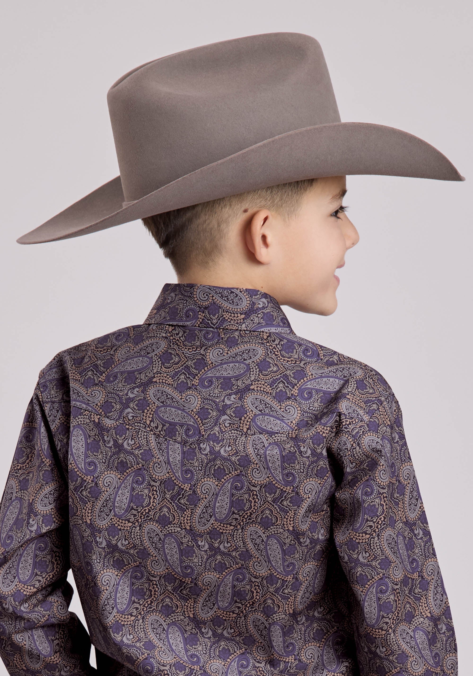 Roper Boys Long Sleeve Snap Purple Haze Paisley Western Shirt