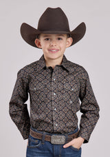 Roper Boys Long Sleeve Snap Bronze Medallion Western Shirt