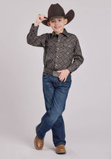 Roper Boys Long Sleeve Snap Bronze Medallion Western Shirt