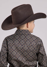 Roper Boys Long Sleeve Snap Bronze Medallion Western Shirt