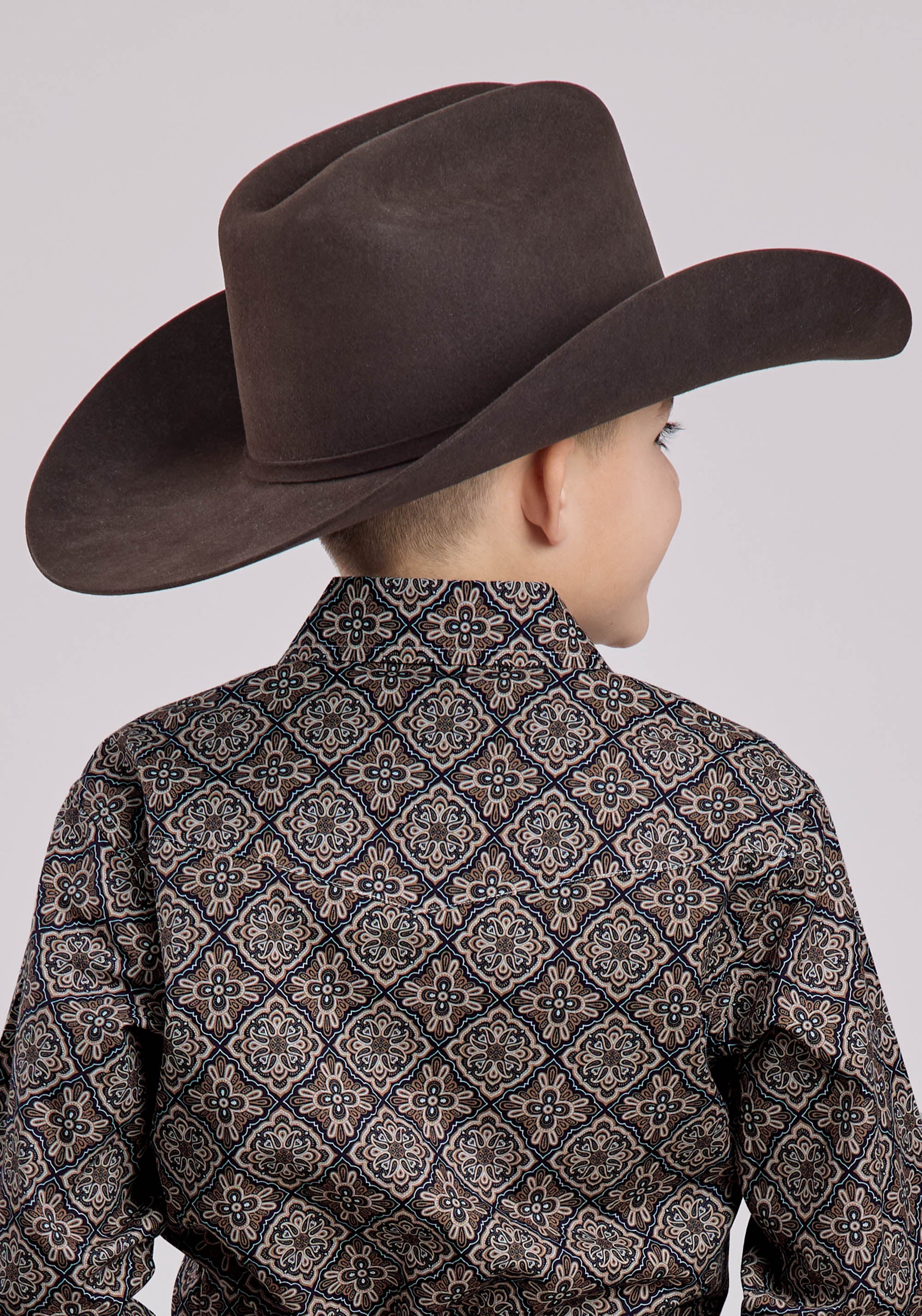 Roper Boys Long Sleeve Snap Bronze Medallion Western Shirt