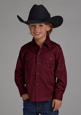 Roper Boys Diamond Print Stretch Poplin - Red Long Sleeve Snap Western