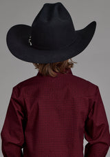 Roper Boys Diamond Print Stretch Poplin - Red Long Sleeve Snap Western Shirt