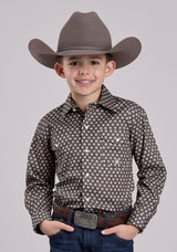 Roper Boys Long Sleeve Snap Grey Stretch Foulard Western Shirt