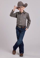 Roper Boys Long Sleeve Snap Grey Stretch Foulard Western Shirt