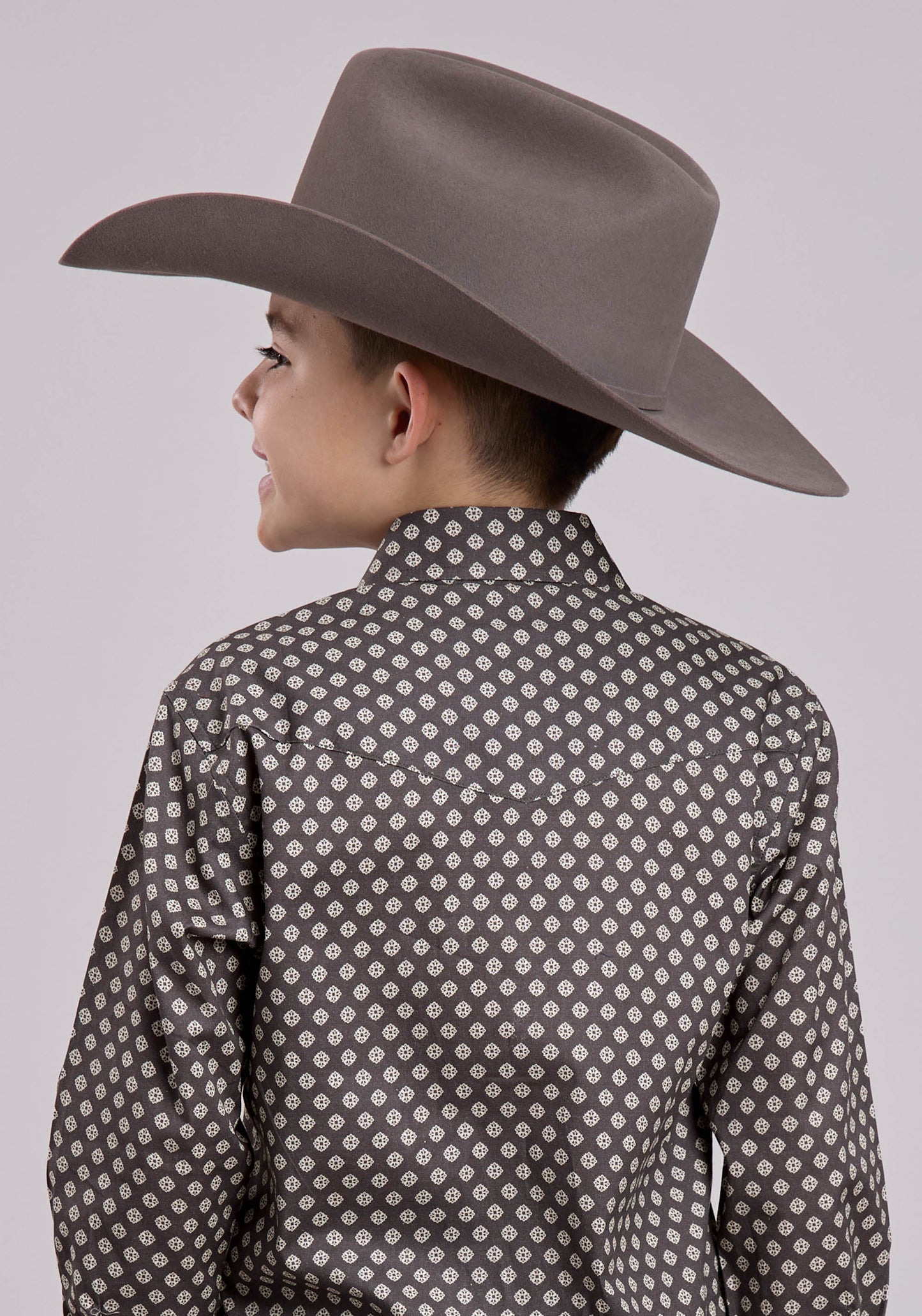 Roper Boys Long Sleeve Snap Grey Stretch Foulard Western Shirt