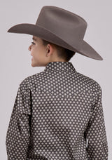 Roper Boys Long Sleeve Snap Grey Stretch Foulard Western Shirt