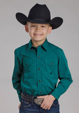 Roper Boys Black Fill Solid Poplin - Teal Long Sleeve Snap Western Shi
