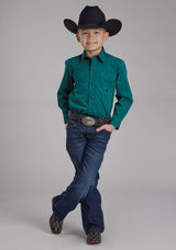 Roper Boys Black Fill Solid Poplin - Teal Long Sleeve Snap Western Shirt