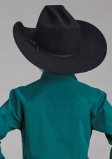 Roper Boys Black Fill Solid Poplin - Teal Long Sleeve Snap Western Shirt