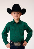 Roper Boys Long Sleeve Snap Black Fill Solid Green Western Shirt - Roper
