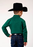 Roper Boys Long Sleeve Snap Black Fill Solid Green Western Shirt - Roper