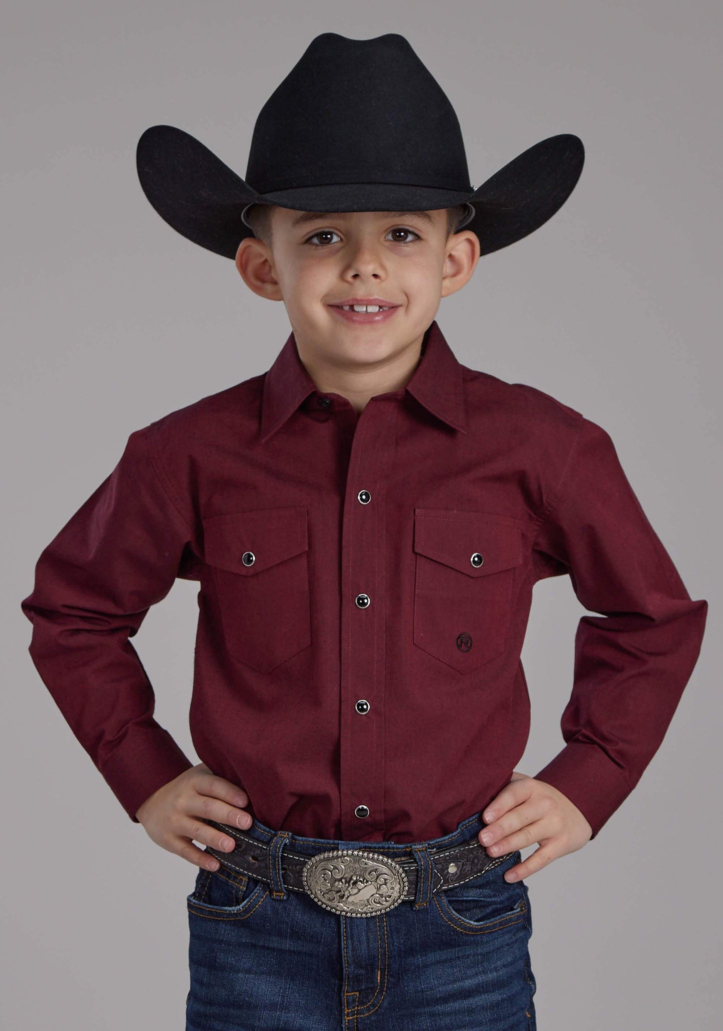 Roper Boys Black Fill Poplin - Red Long Sleeve Snap Western Shirt - Roper - Flyclothing LLC