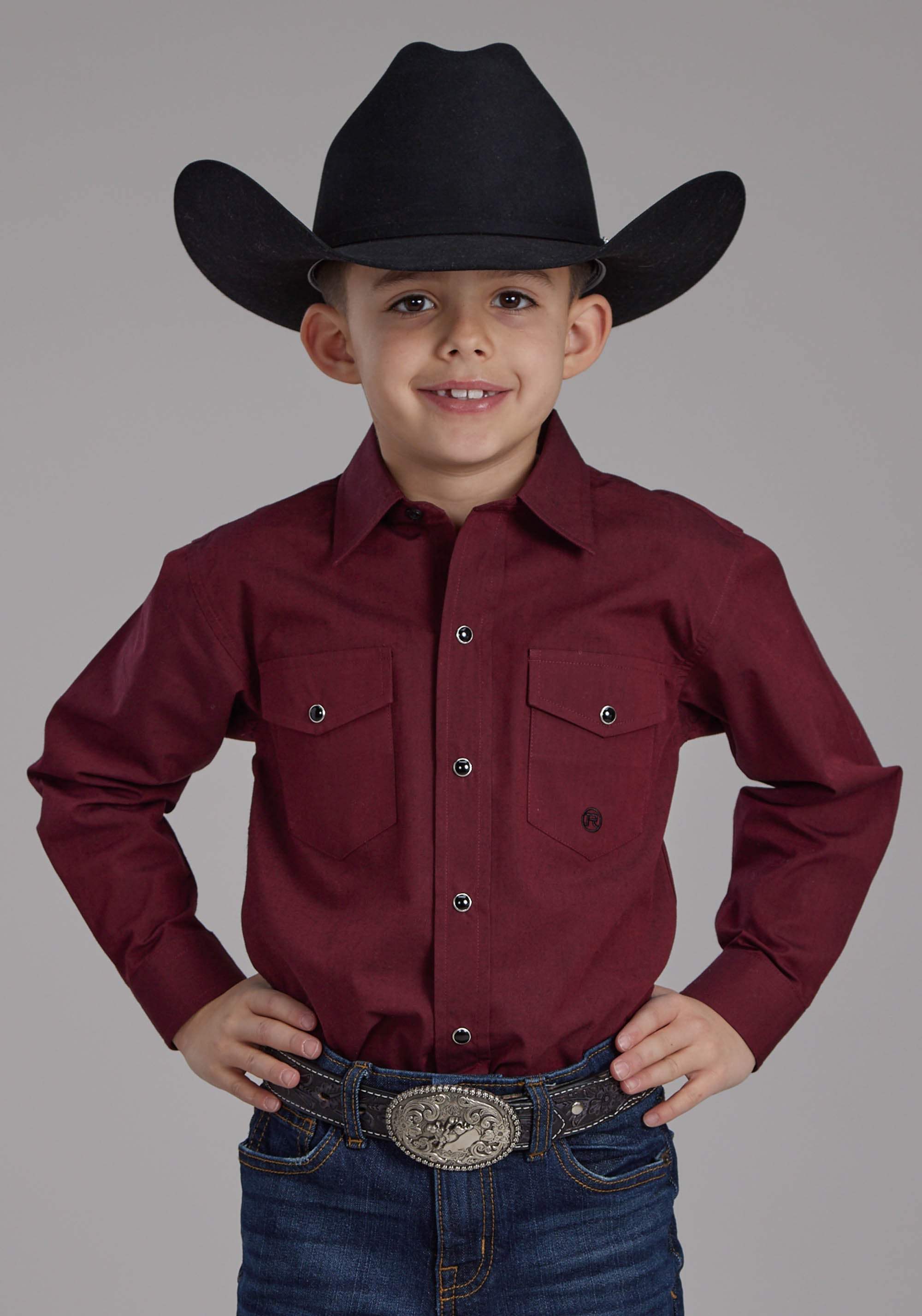 Roper Boys Black Fill Poplin - Red Long Sleeve Snap Western Shirt - Roper - Flyclothing LLC