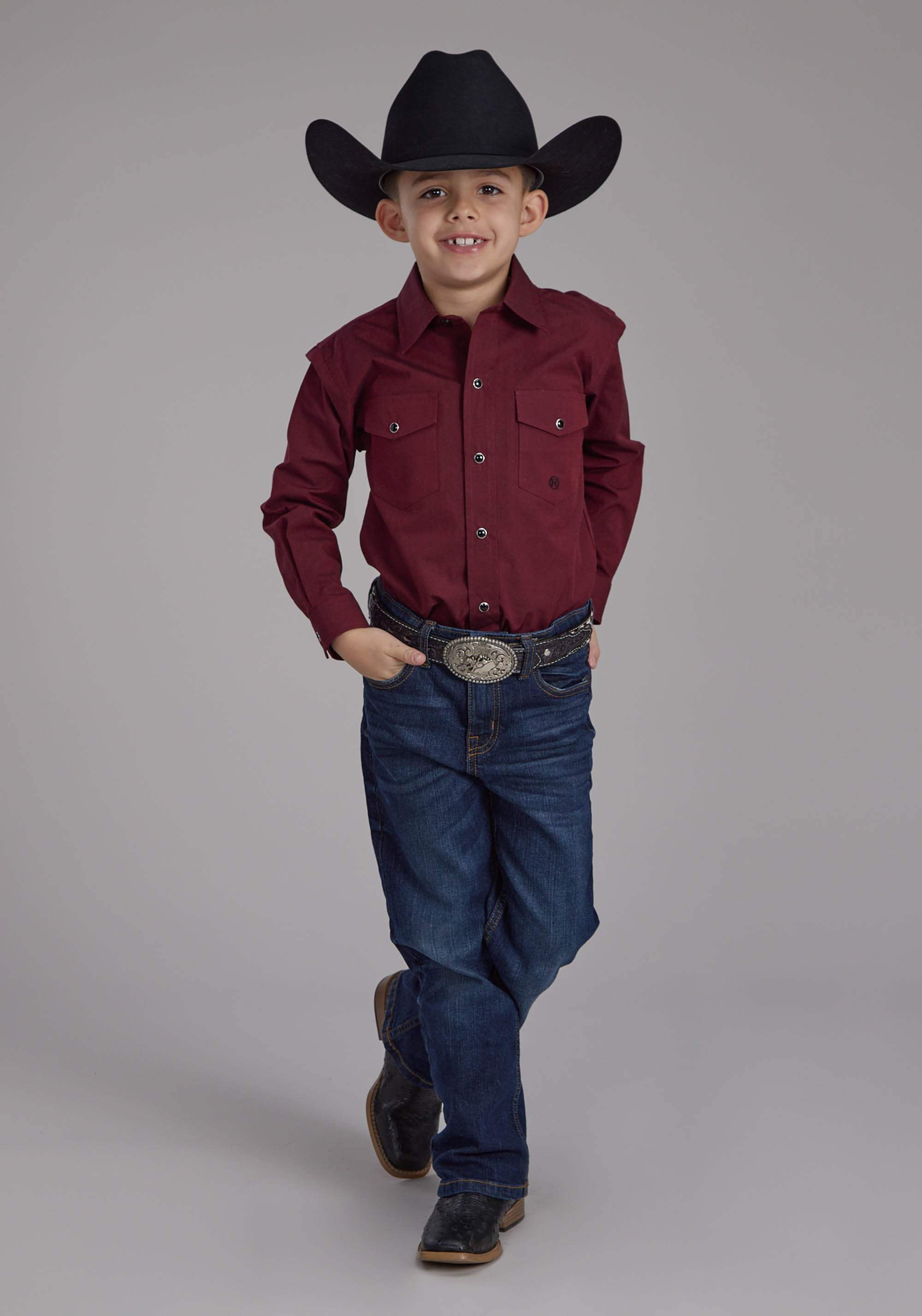 Roper Boys Black Fill Poplin - Red Long Sleeve Snap Western Shirt - Roper - Flyclothing LLC