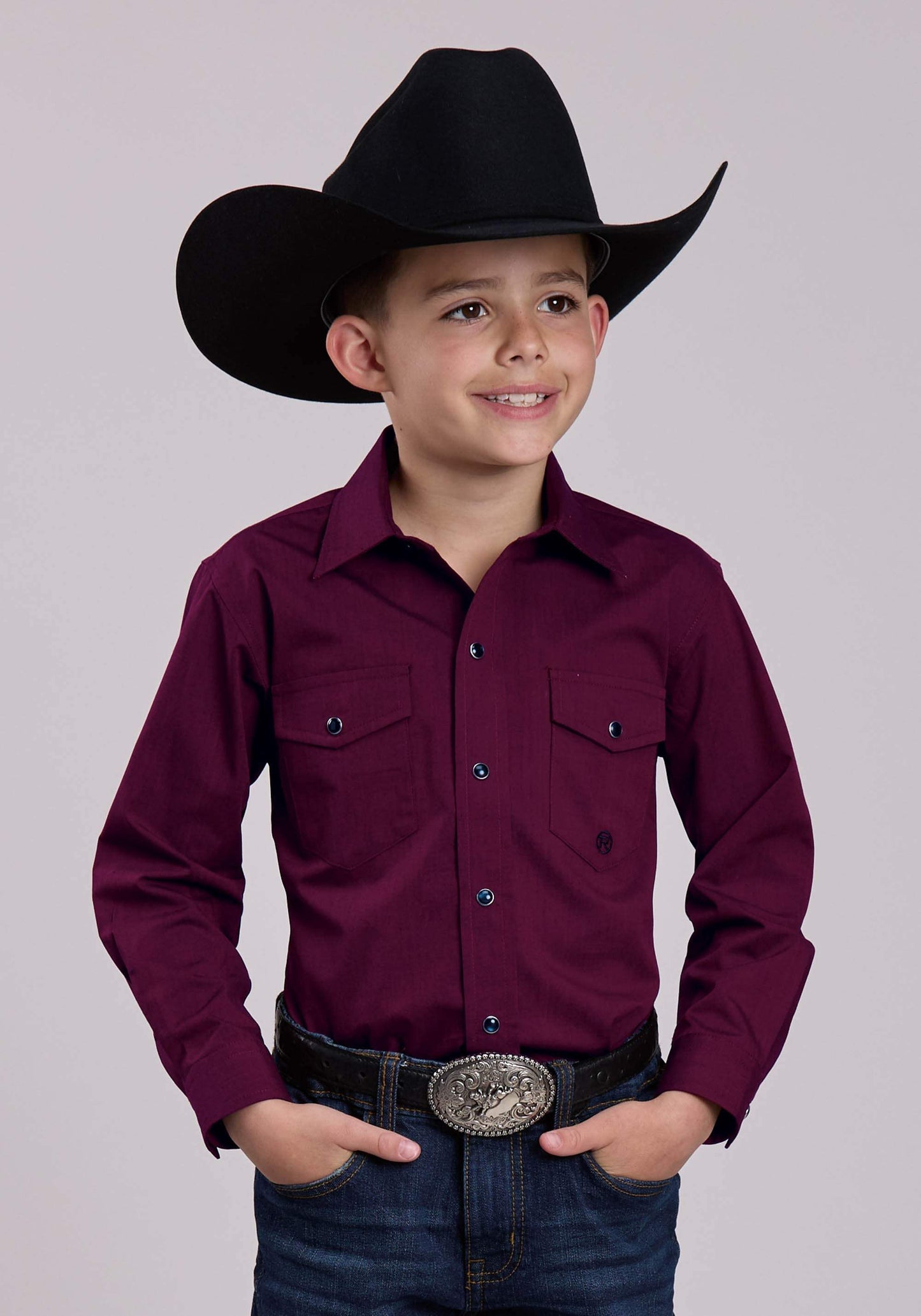 Roper Boys Long Sleeve Snap Black Fill - Wine Western Shirt - Roper - Flyclothing LLC