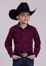 Roper Boys Long Sleeve Snap Black Fill - Wine Western Shirt - Roper - Flyclothing LLC