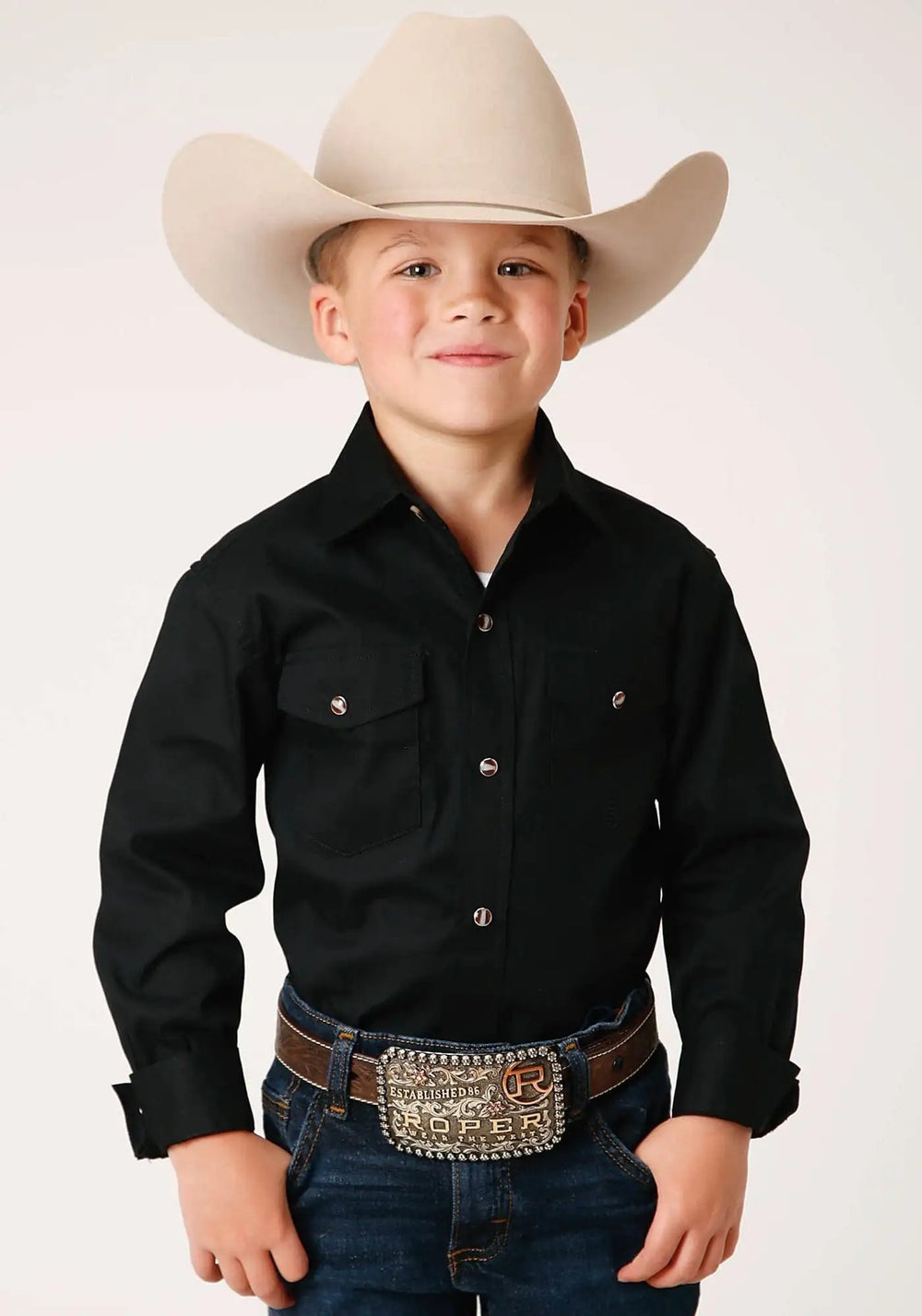 Roper Boys Long Sleeve Snap Solid Poplin Western Model  Western Shirt - Roper