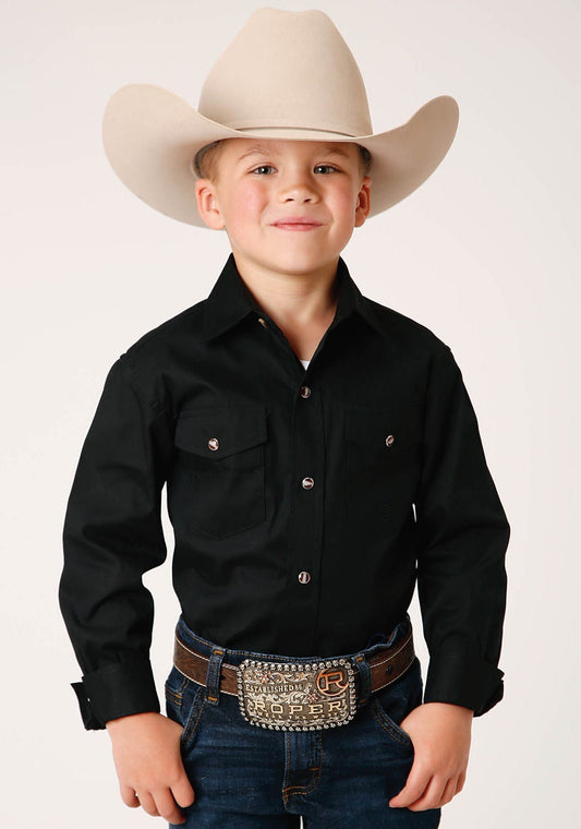 Roper Boys Long Sleeve Snap Solid Poplin Western Model  Western Shirt - Roper