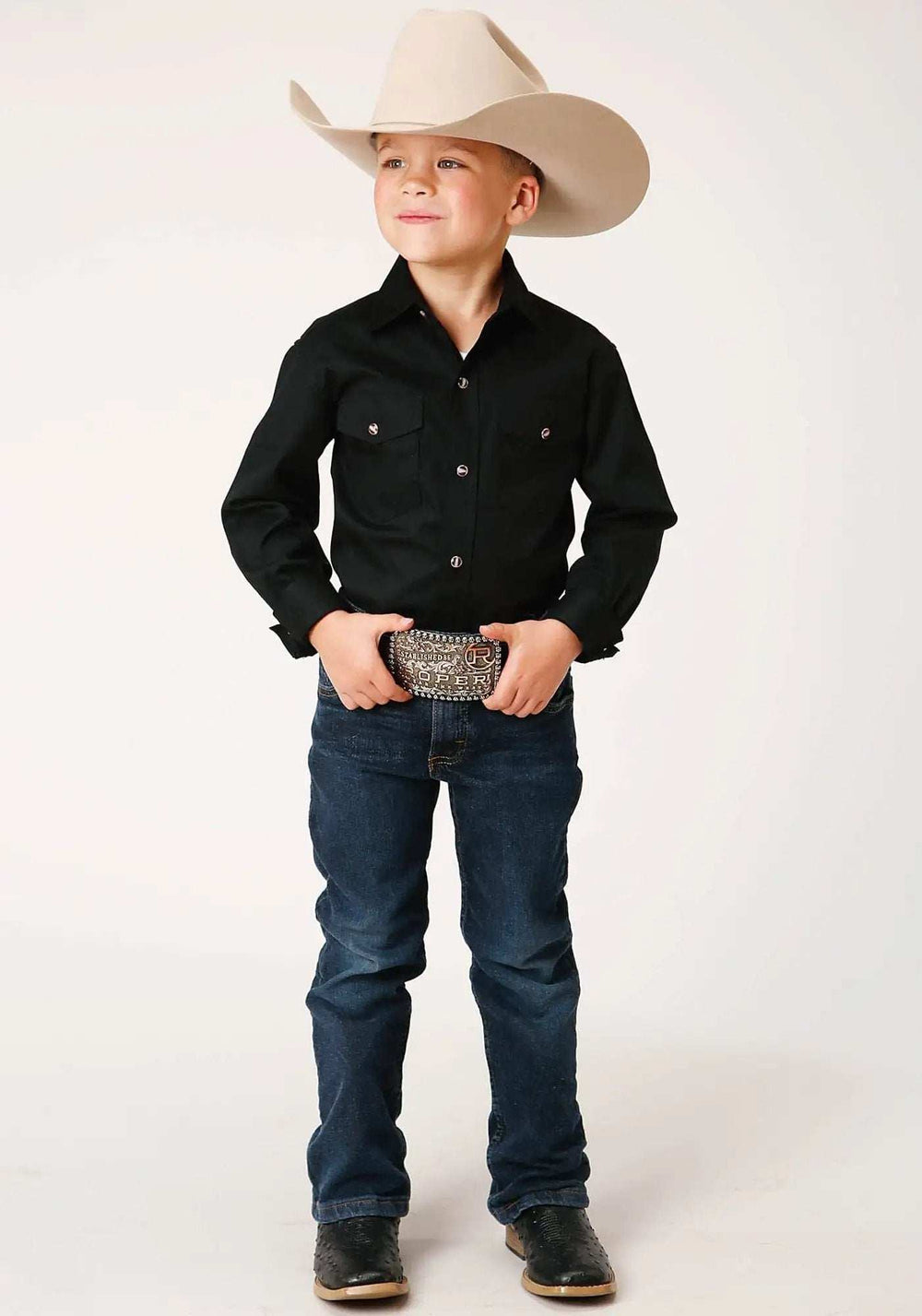 Roper Boys Long Sleeve Snap Solid Poplin Western Model Western Shirt - Roper - Flyclothing LLC