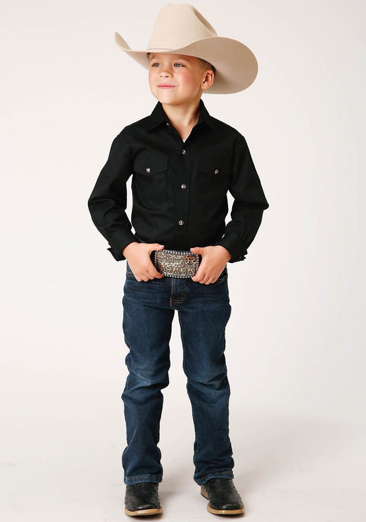 Roper Boys Long Sleeve Snap Solid Poplin Western Model  Western Shirt - Roper
