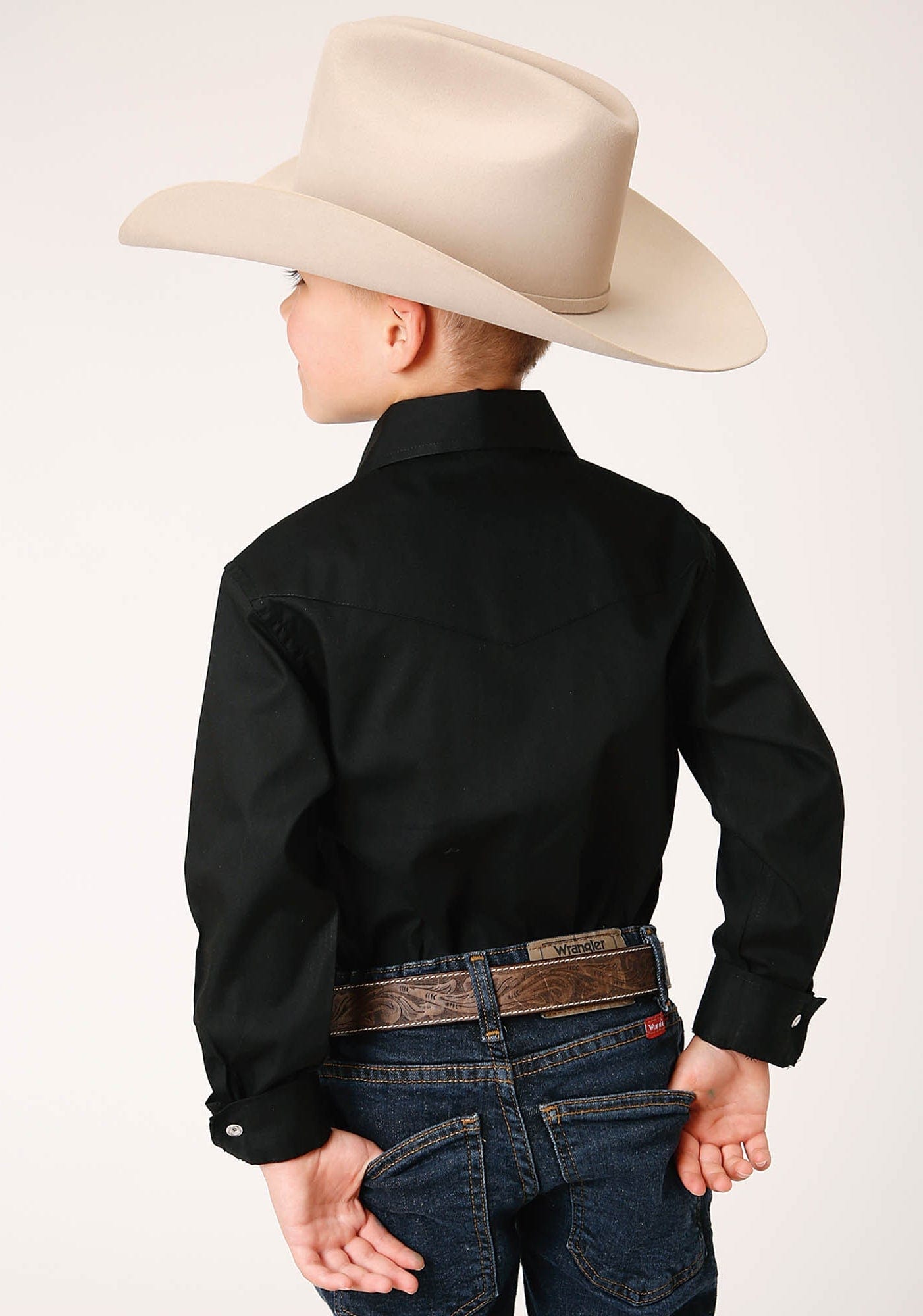 Roper Boys Long Sleeve Snap Solid Poplin Western Model  Western Shirt - Roper