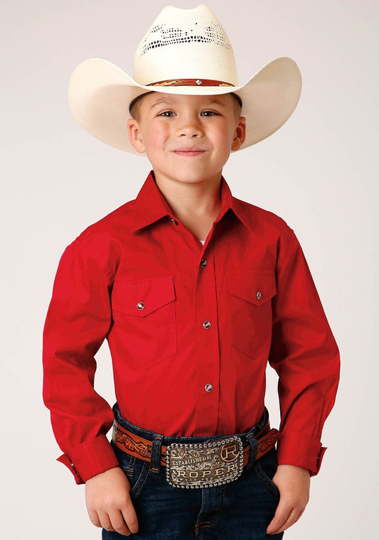 Roper Boys Long Sleeve Snap Solid Poplin Western Model  Western Shirt - Roper