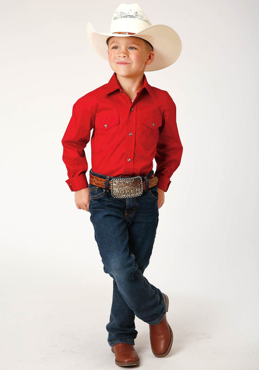 Roper Boys Long Sleeve Snap Solid Poplin Western Model  Western Shirt - Roper