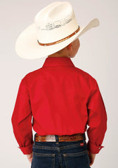 Roper Boys Long Sleeve Snap Solid Poplin Western Model  Western Shirt - Roper